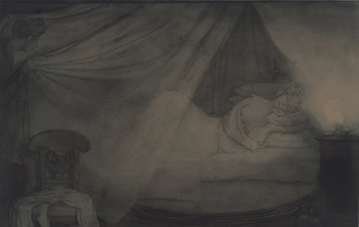 A hálószobában. Illusztráció A. Puskin Nulin gróf című verséhez alkotó: Konstantin Andreevic Somov