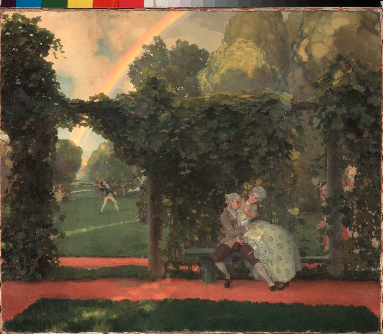 A csók gúnyos. Konstantin (Konsztantin) Andrejevics Somov (1869-1939) festménye, olaj, vászon alkotó: Konstantin Andreevic Somov
