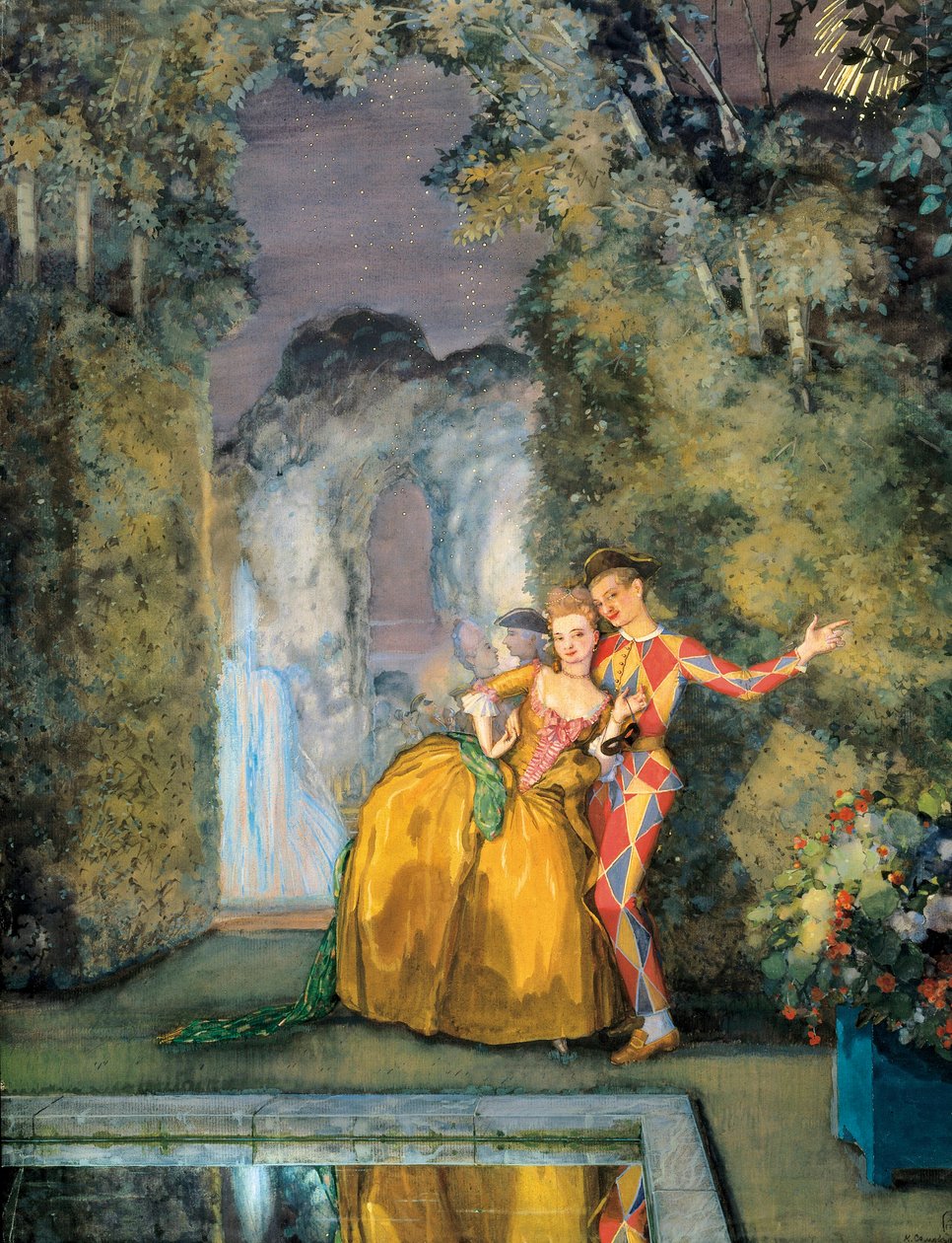 Cseléd harlekinnel, c. 1900 (akvarell) alkotó: Konstantin Andreevic Somov