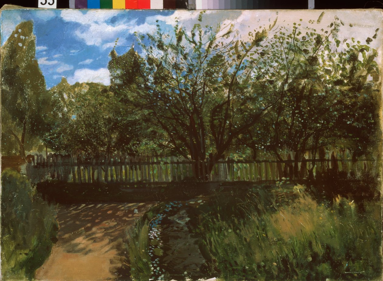 Egy kis kert. Konstantin (Konsztantin) Andrejevics Somov (1869-1939) festménye, olaj, vászon alkotó: Konstantin Andreevic Somov