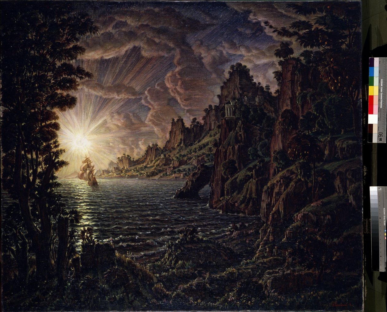 A hajók, az esti nap alkotó: Konstantin Bogayevsky
