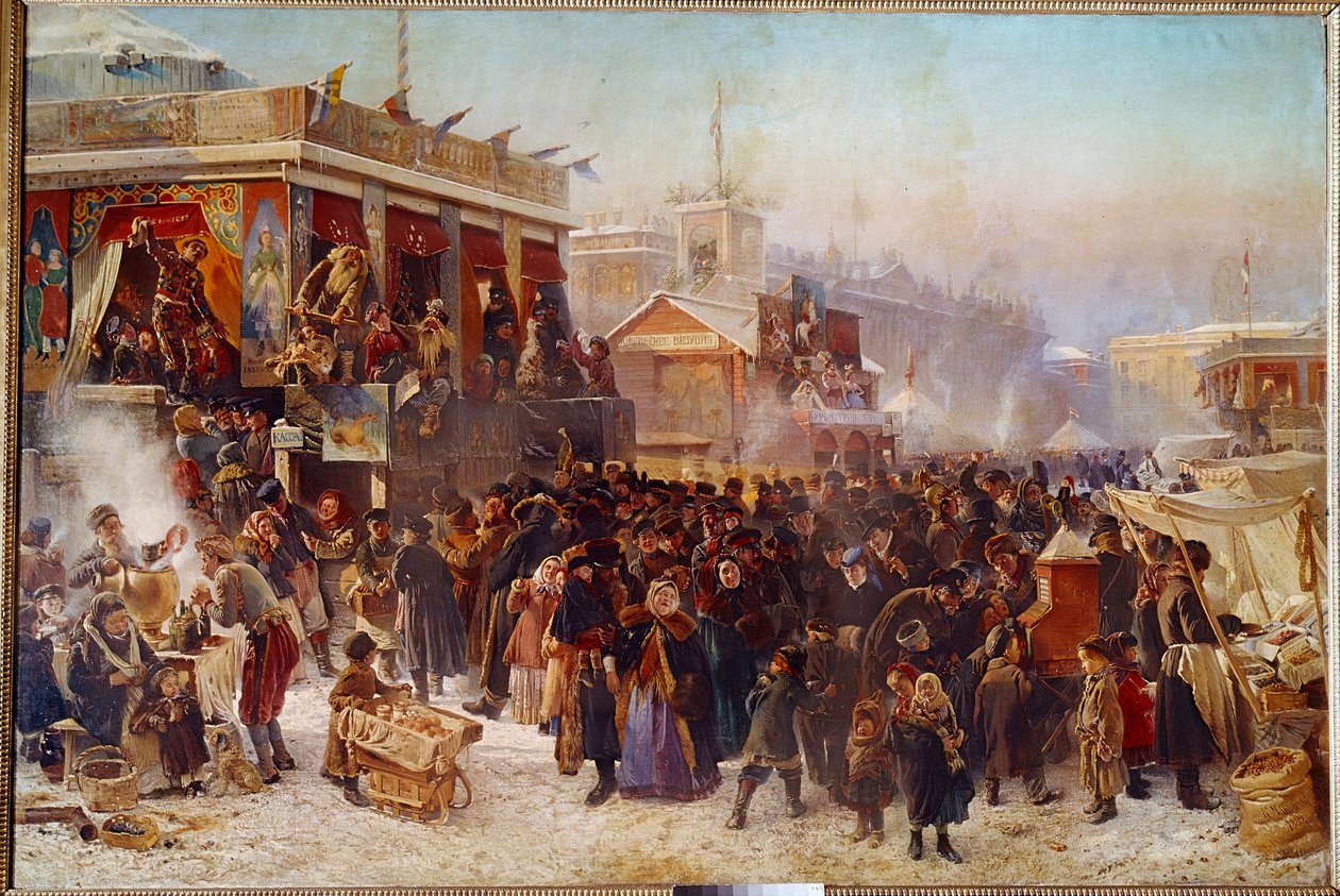 Balladins az Admiraut téren a St. Petersburg Street Theatre Show-ban. Constantine Makovsky (Makovsky) (1839-1915) festménye (ec.rus.) 1869 Moszkva, Tretyakov Galéria alkotó: Konstantin Egorovich Makovsky