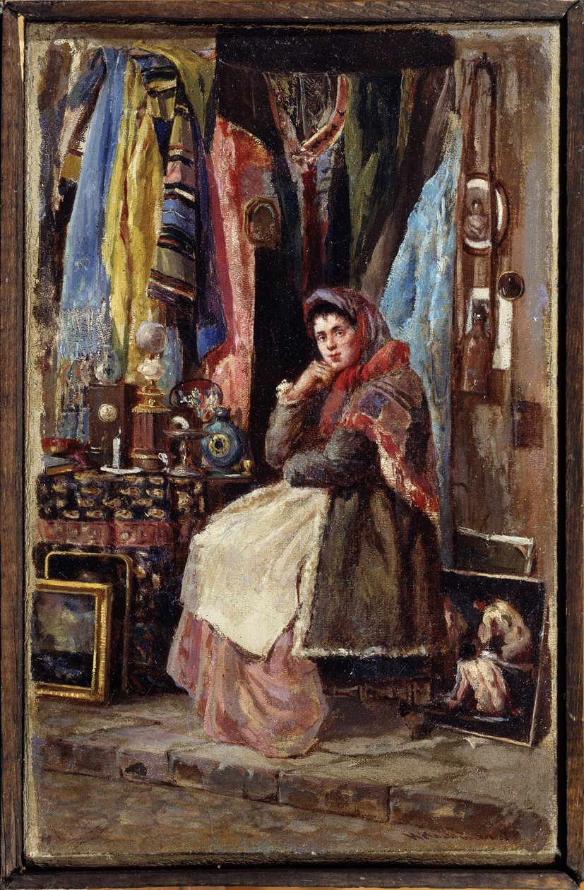Boutique de curiosites (Curiosity Shop). Konsztantyin Jegorovics Makovszkij (Constantin Makovski) (1839-1915) peinture, huile sur toile. Art russe 19e siecle. M. Tuganov Észak-Oszét Művészeti Múzeum, Vladikavkaz (Vladicaucaze) (oroszország). alkotó: Konstantin Egorovich Makovsky