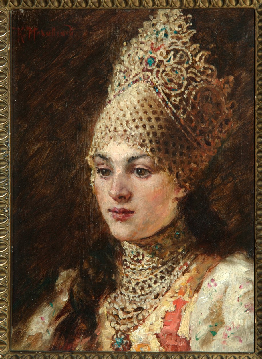 Femme boyard (boiard, boiar) – Konsztantyin Jegorovics Makovszkij (Konsztantyin Makovski) peinture (1839-1915), huile sur toile, vers 1890 – (Boyar felesége, Olaj, vászon, Konsztantyin Jegorovics Makovszkij alkotó: Konstantin Egorovich Makovsky