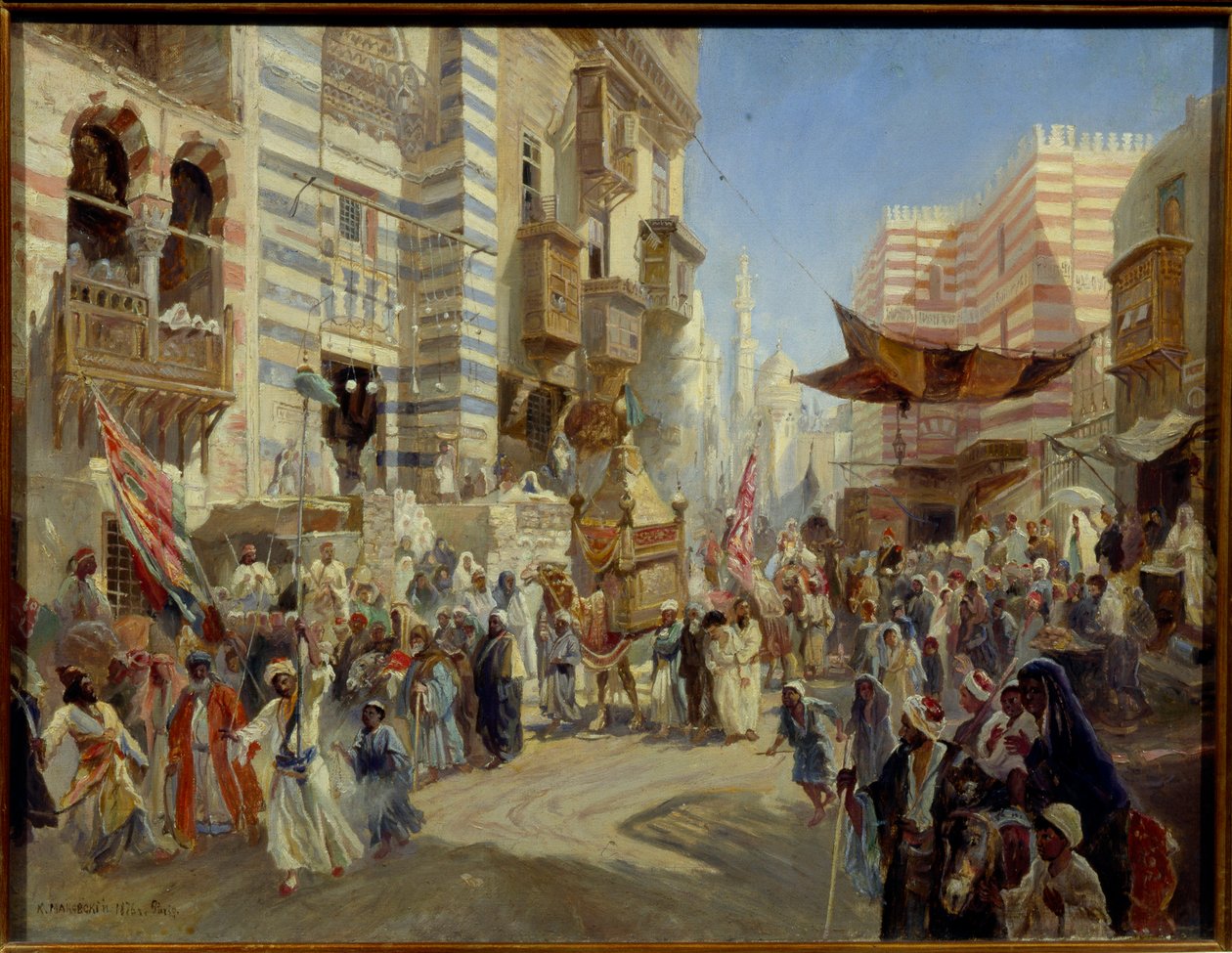 Muszlim ünnep: a szent szőnyeg körmenete Kairó utcáin Egyiptomban (A szent szőnyeg átadása Kairóban) - Konsztantyin Jegorovics Makovszkij (Constantin Makovski) olajfestménye (1839-1915) alkotó: Konstantin Egorovich Makovsky