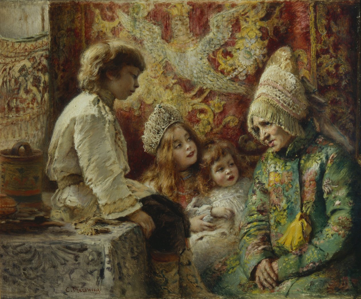 Nagymama gyerekekkel Nagymamák mese, 1882 alkotó: Konstantin Egorovich Makovsky