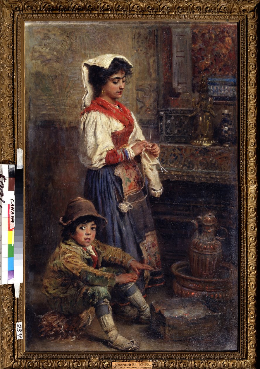 A modellek a művészre várnak. Konsztantyin Jegorovics Makovszkij (Konsztantin Makovszkij) (1839-1915) festménye, olaj, vászon alkotó: Konstantin Egorovich Makovsky