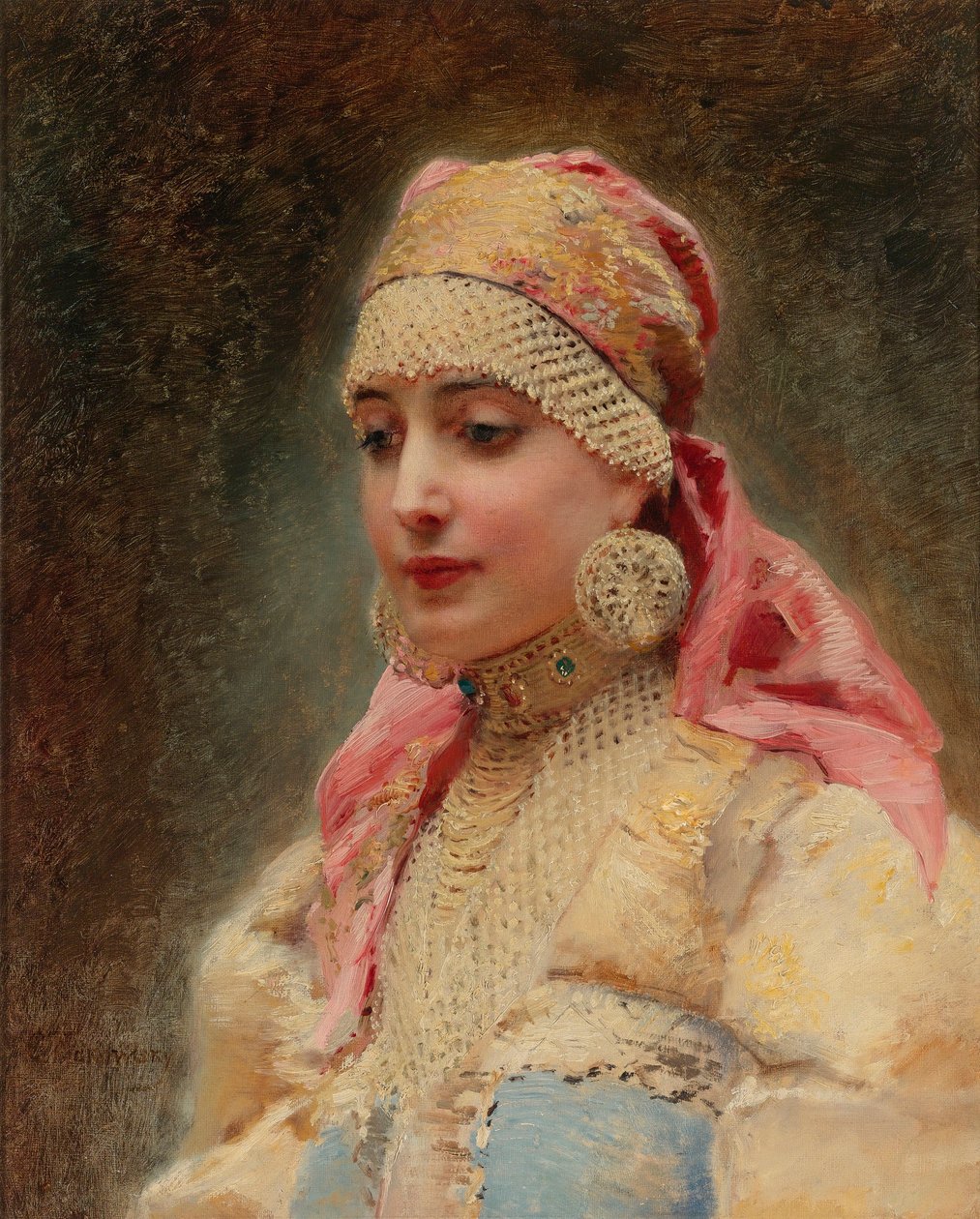 ""Portré de femme de boyard"" (boiard, boiar) - Konsztantyin Jegorovics Makovszkij (Konsztantyin Makovski) peinture (1839-1915), huile sur toile, vers 1890 - (Boyar felesége, Konsztantyin Jegorovics Makovszkij olaj, vászon alkotó: Konstantin Egorovich Makovsky