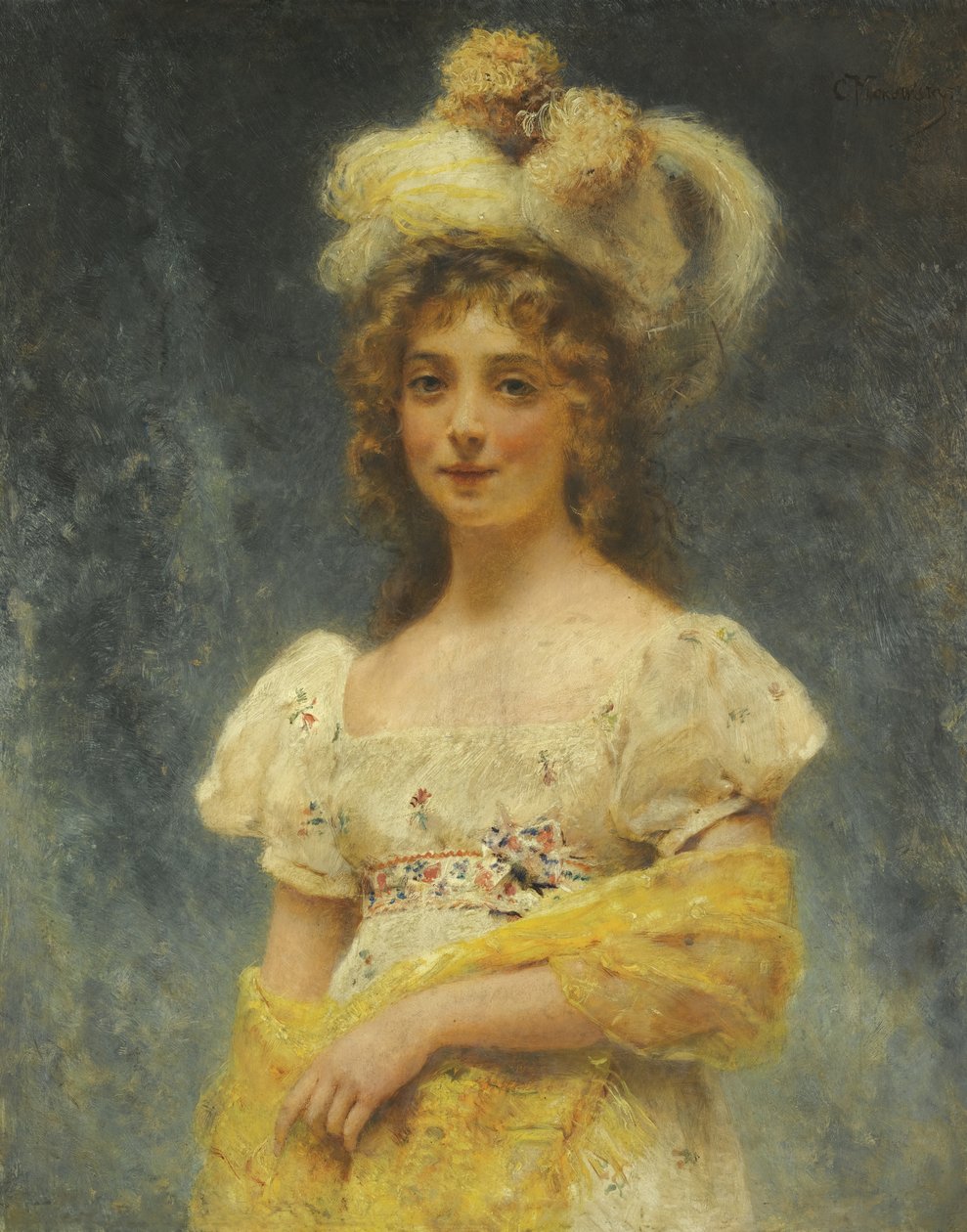 Egy sárga kendős hölgy portréja alkotó: Konstantin Egorovich Makovsky