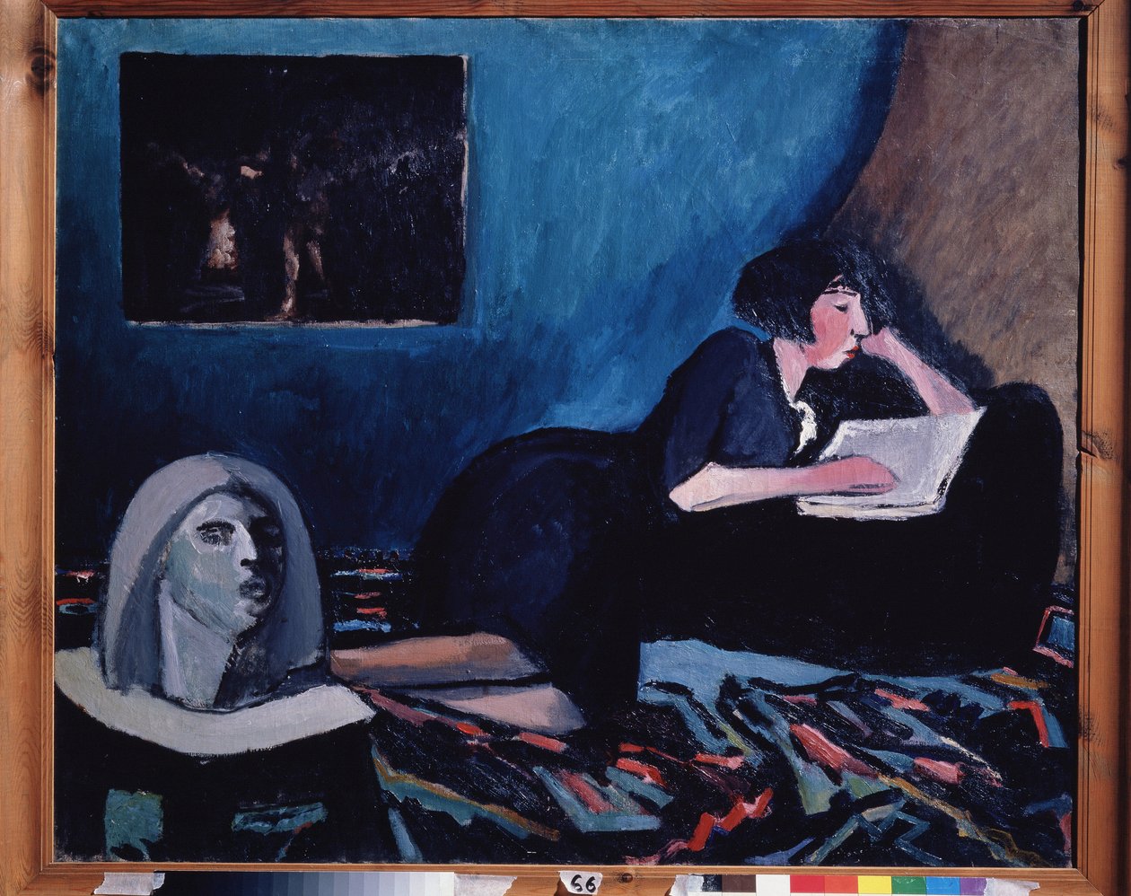 Egy nő olvas (A Woman Reading). Konsztantyin Nyikolajevics Isztomin (1887-1942) festménye, olaj, vászon 1931 Orosz modern művészet, XX. Állami Tretyakov Galéria, Moszkva. alkotó: Konstantin Istomin