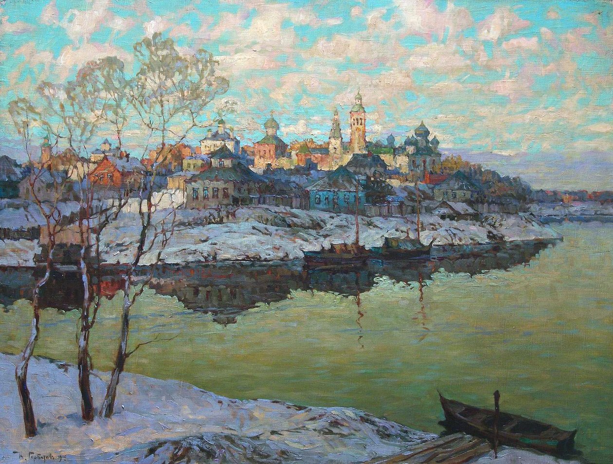 Kora tavasz, Város a folyónál, 1916. alkotó: Konstantin Ivanovich Gorbatov