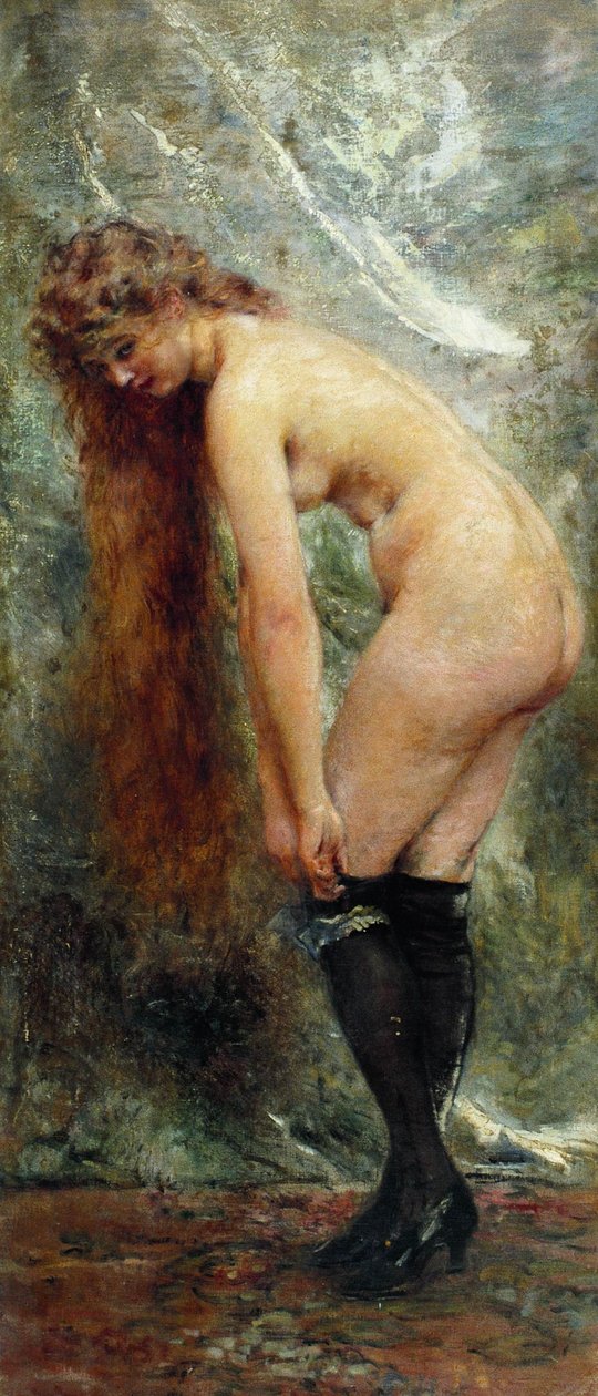 Orosz: "Akt fekete harisnyában" Akt fekete harisnyában alkotó: Konstantin Makovsky