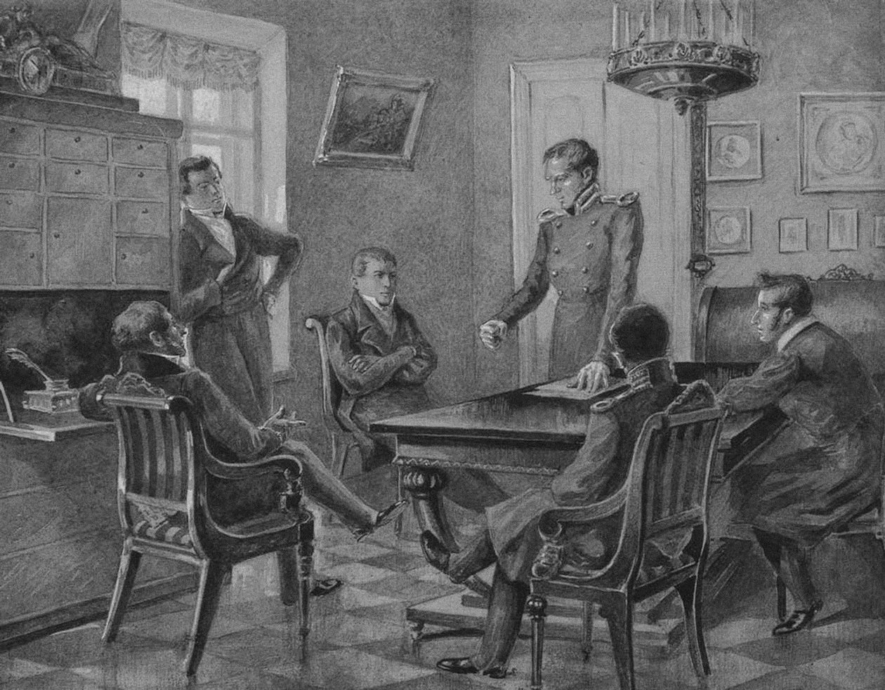 Pavel Pestel beszéde a Dekabristák Északi Társaságának pétervári ülésén, 1936 alkotó: Konstantin Mikhailovich Goldstein