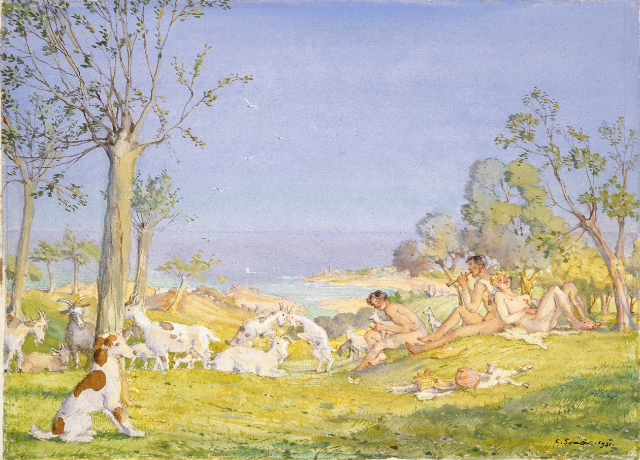 Táj pásztorokkal és kecskékkel, 1931 alkotó: Konstantin Somov