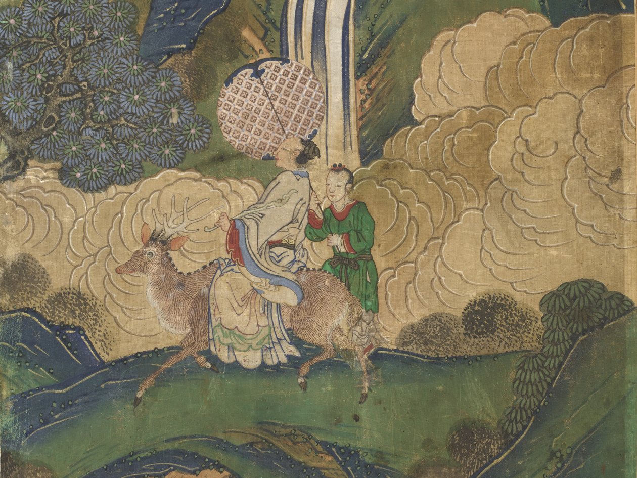 Vendég érkezése, részlet a Seowangmo bankettjéből, 1800 körül (tinta, szín és arany, selyem) alkotó: Korean School