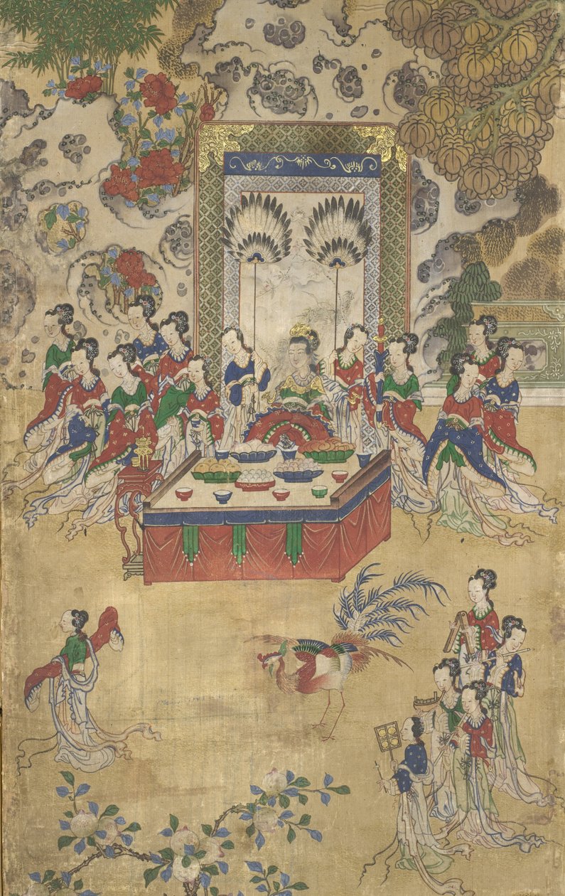 Seowangmo, részlet a Seowangmo bankettből, 1800 körül (tinta, szín és arany selyemen) alkotó: Korean School