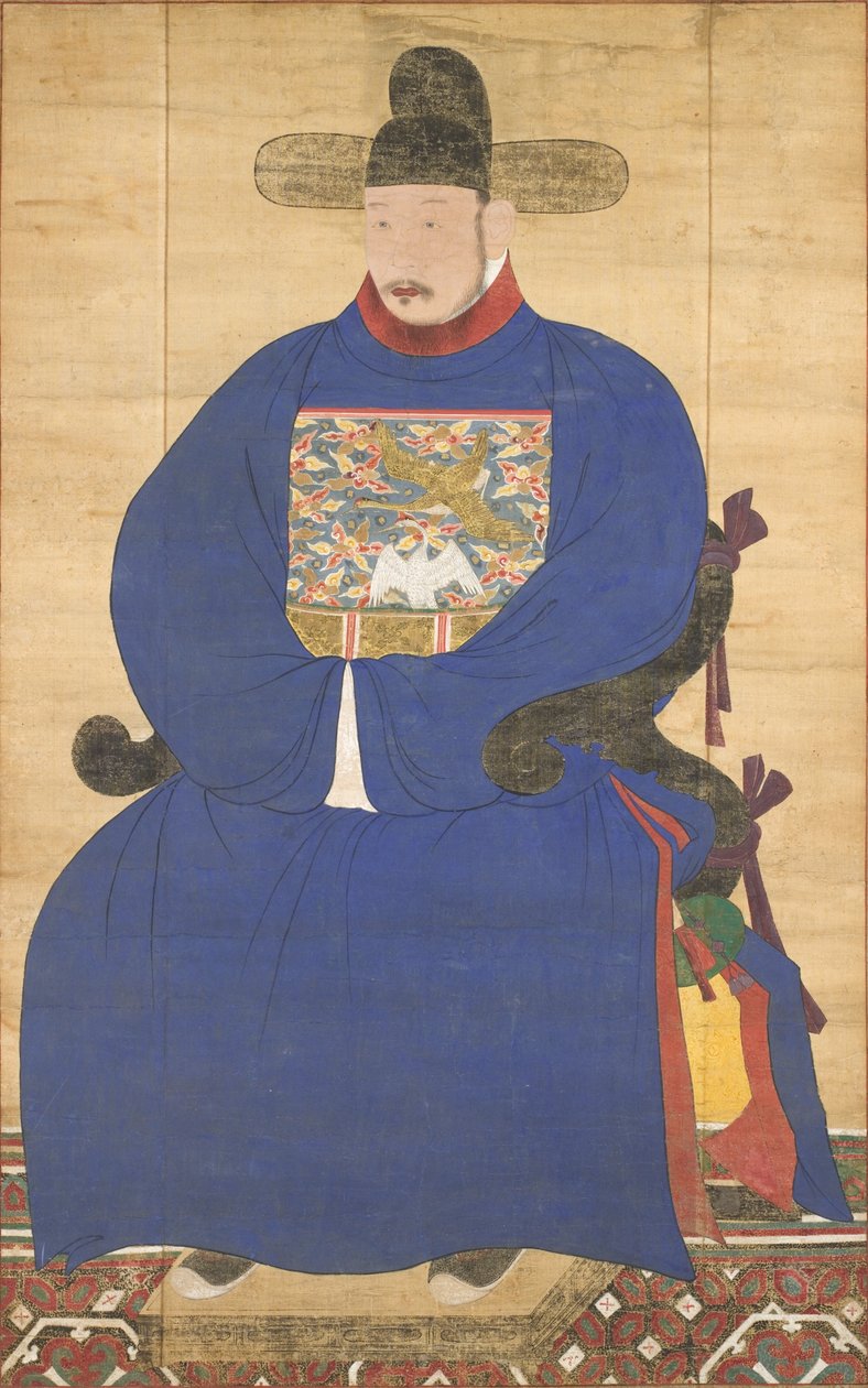 Egy érdemes alany portréja, 18. század (függõ tekercs táblaként, tinta és szín selyemen) alkotó: Korean School