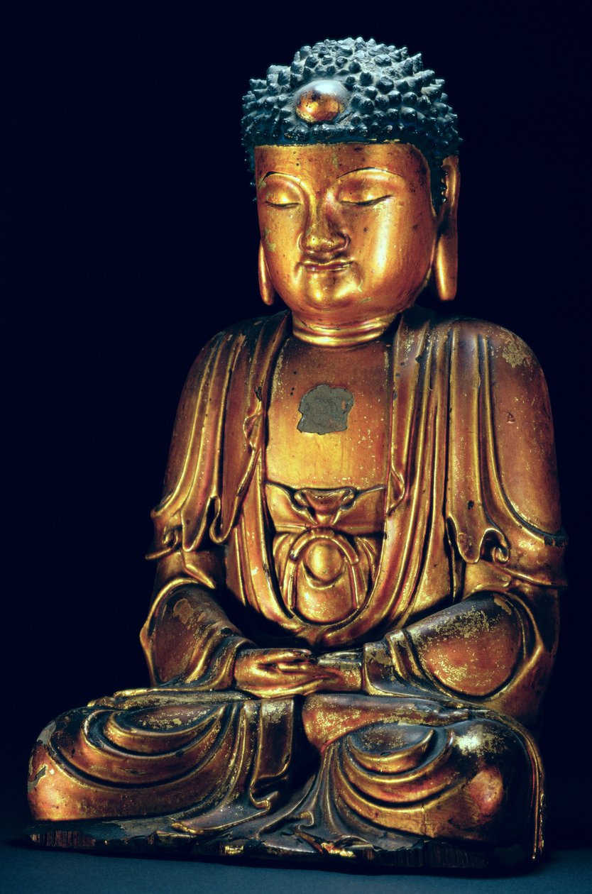 Az ülő Buddha figurája (arany lakk) alkotó: Korean School