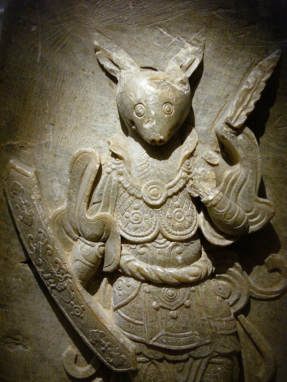 Sírdísz, zodiákus nyúl agalmatoliton, 8. század az északi és déli királyság időszaka alatt, Korea. Fényképészet, Szöuli Nemzeti Múzeum, Koreai Köztársaság alkotó: Korean School