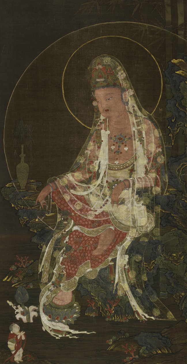 Lógó tekercs, amely egy fűzfa Bodhisattva Avalokiteshvarát (Kwanseûm Posal) ábrázol a Paradicsomkertben, a Koryô-dinasztia (tinta, szín és arany selyemen) alkotó: Korean School