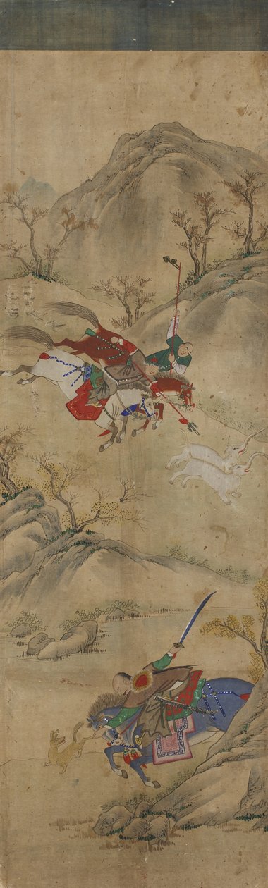 Vadászhely (3 lovas nyúllal és mitikus állatokkal) (wc papíron) alkotó: Korean School