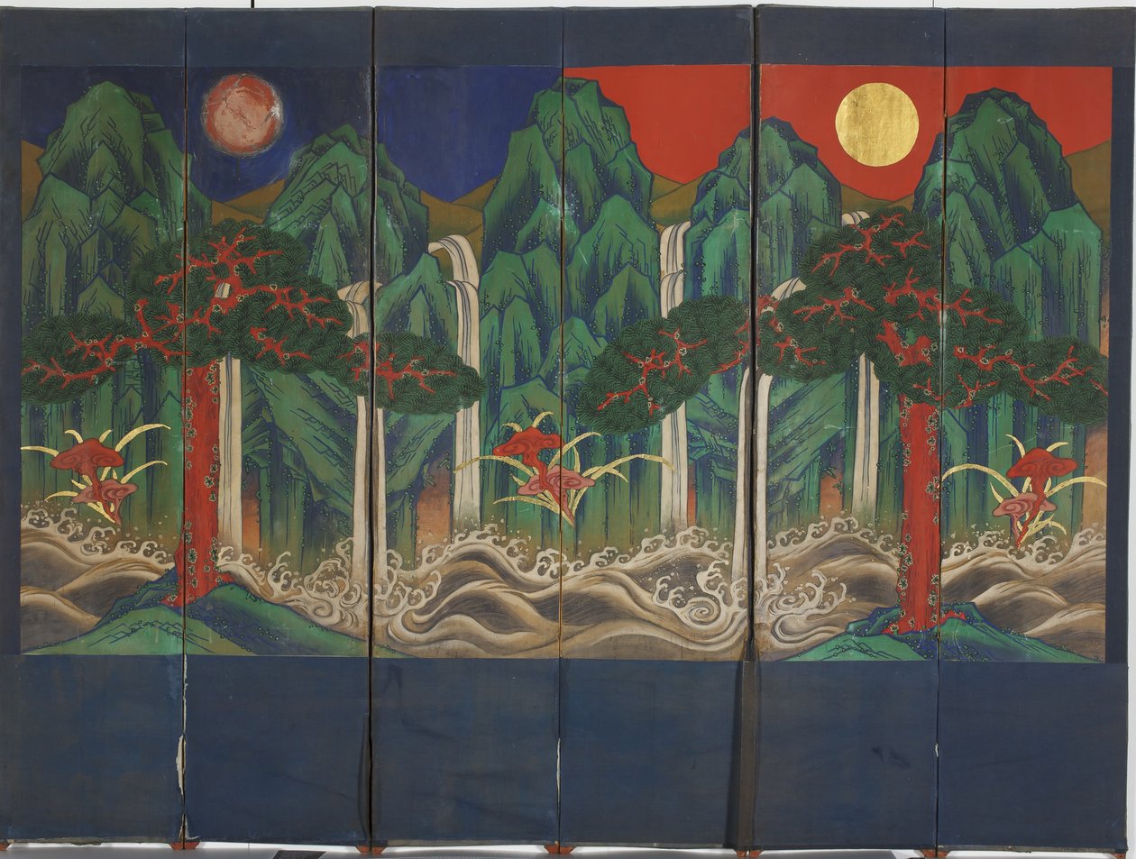 Táj (tempera és aranylevél a panelen) alkotó: Korean School