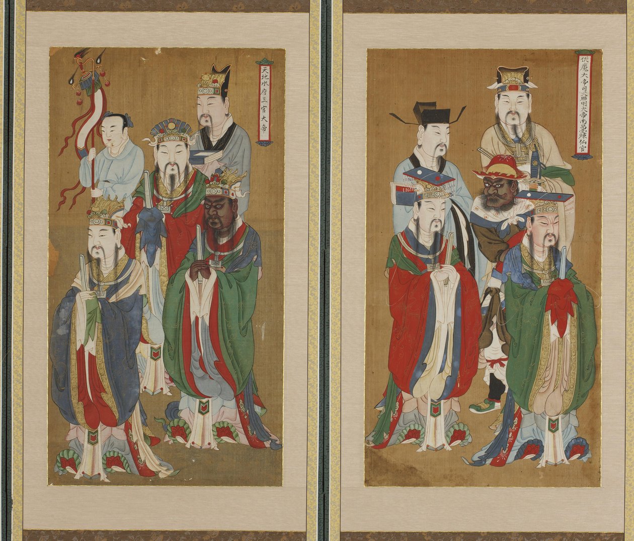 Felvonulási jelenet, Choson-dinasztia (színes papíron és selyemen) alkotó: Korean School