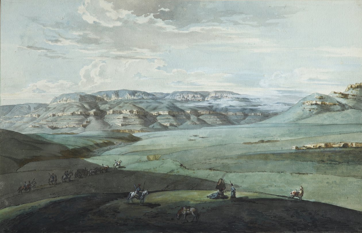 Kilátás a kaukázusi ásványvizekre és a kislovodszki erődre, 1805 alkotó: Korneev