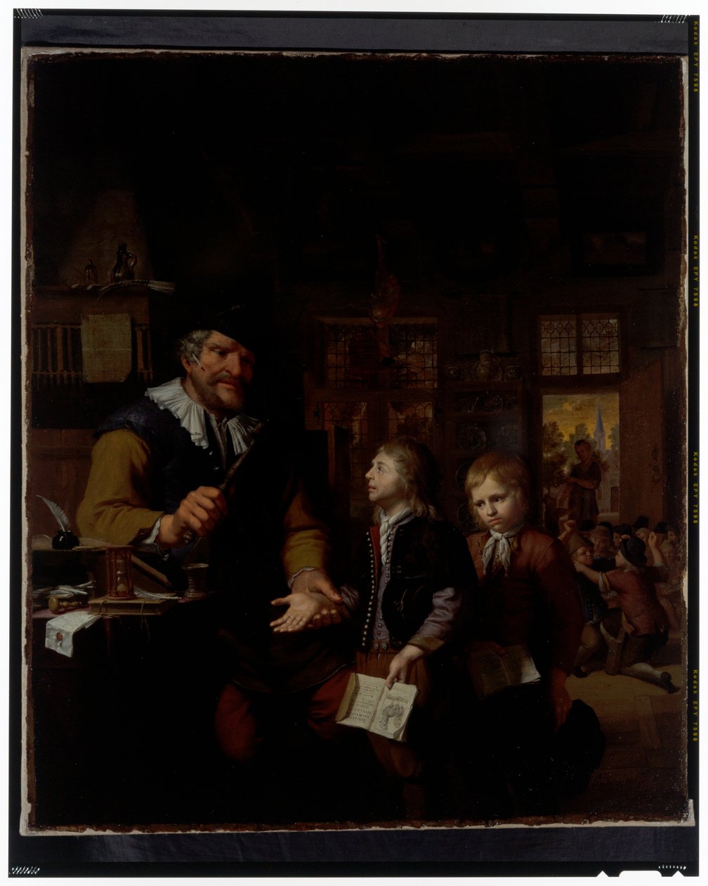 A schoolmaster chastising two boys alkotó: Krzyztof (1659 1729) Lubieniecki