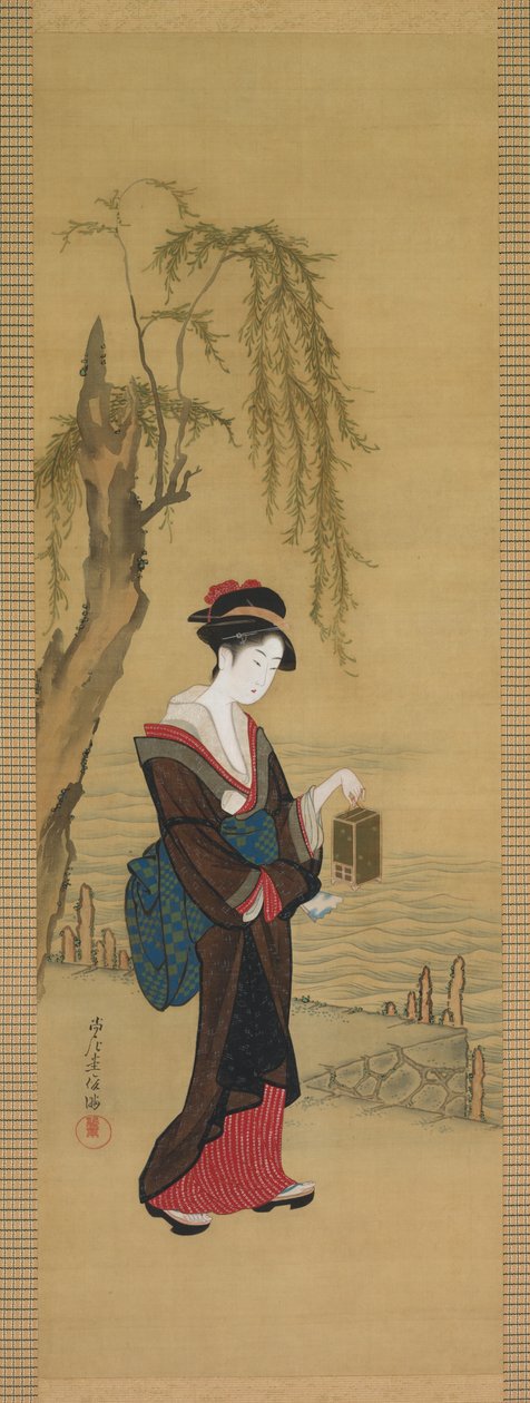 Szépség szentjánosbogarakkal, 1800-as évek eleje (tinta és szín, selyem) alkotó: Kubo Shunman
