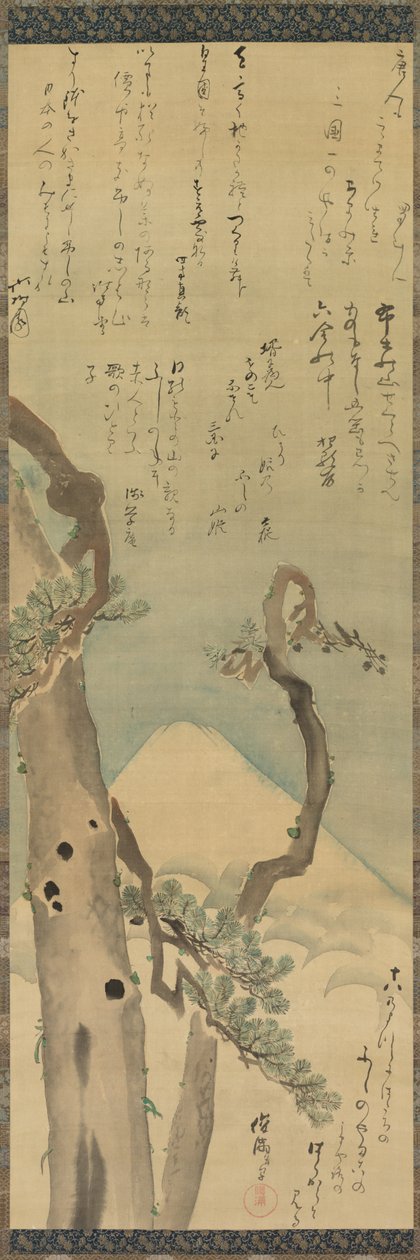 Fuji hegy a fenyőkön keresztül, 1700-as évek vége – 1800-as évek eleje. alkotó: Kubo Shunman