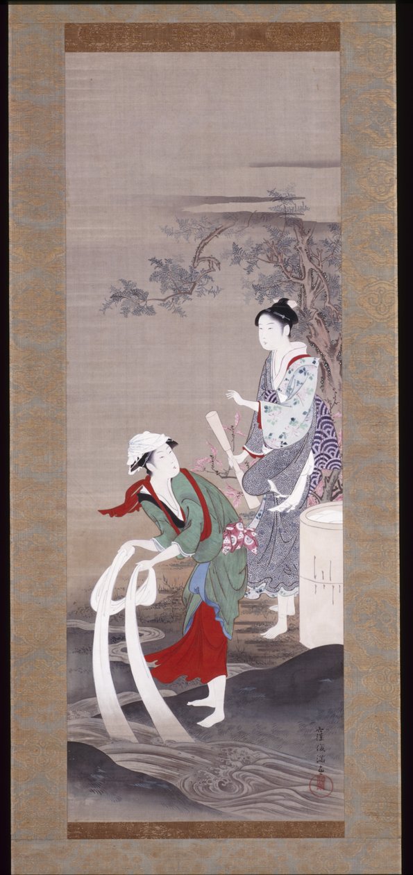 Két szépség a Tamagawában (Crystal River) Mishimában (tinta, gofun és szín a selyemen) alkotó: Kubo Shunman