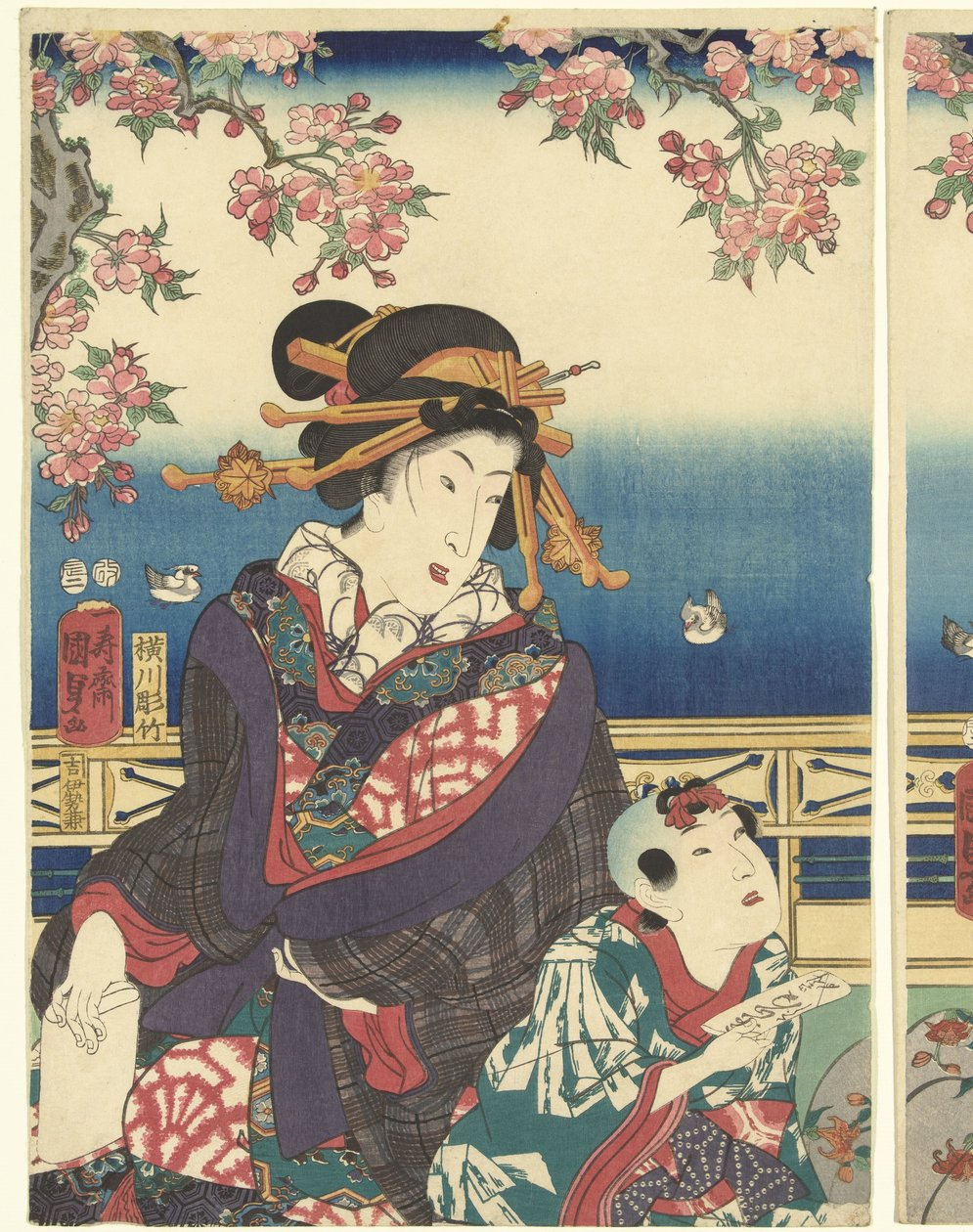 Jólét a hegyekben a Sumida folyó mentén alkotó: Kunisada (II) , Utagawa
