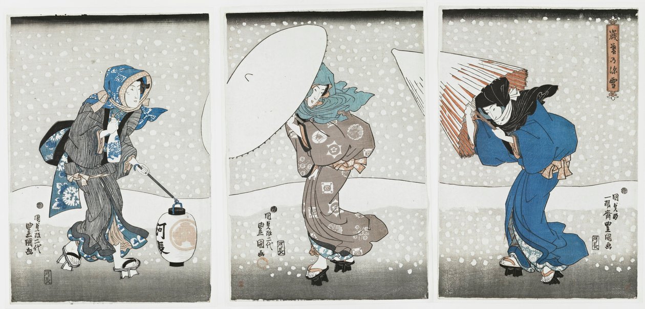 Erős hóesés az évek végén, 1844. alkotó: Kunisada