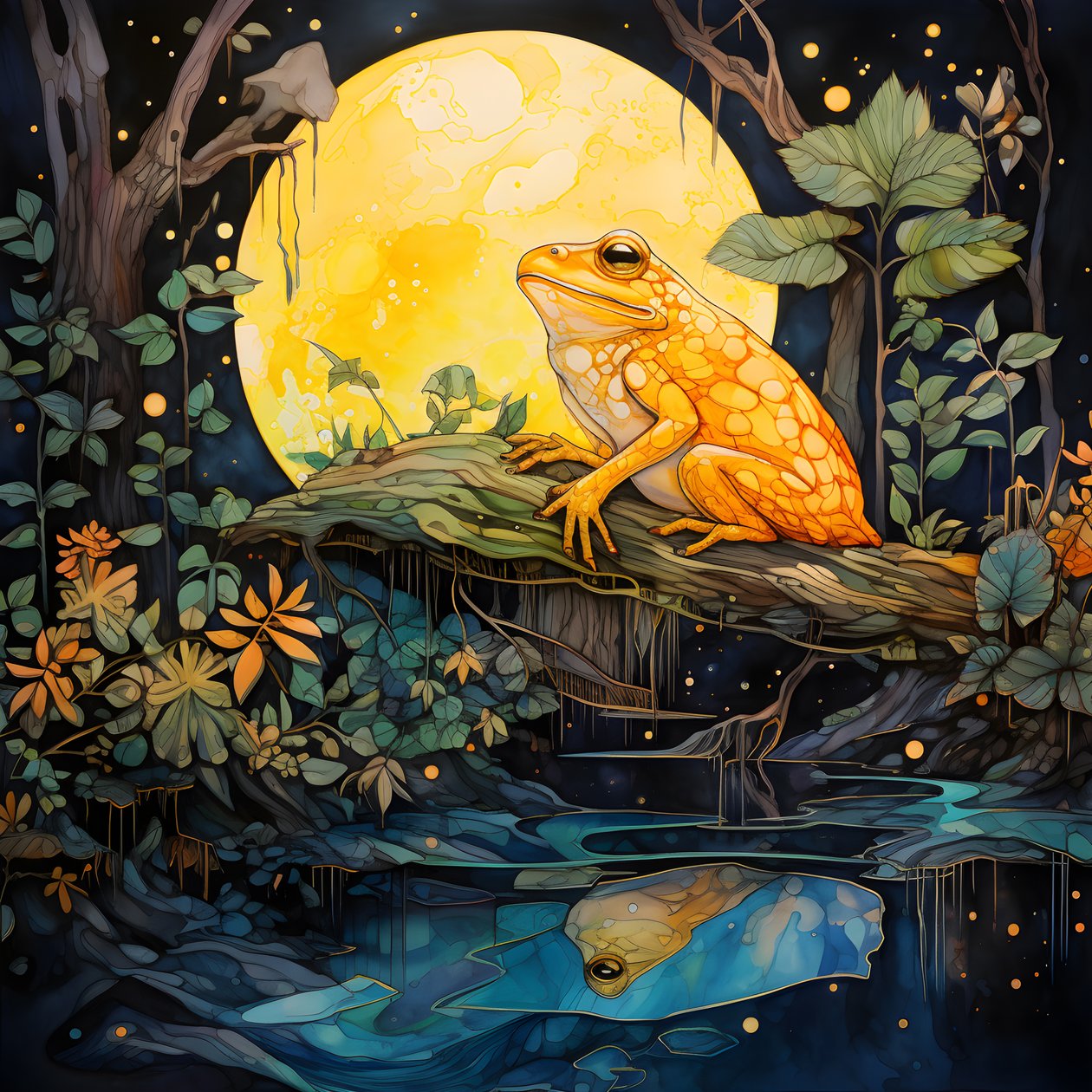 Ein gelber Frosch im Wald, Mond, Fluss 4 alkotó: Kurt Heppke