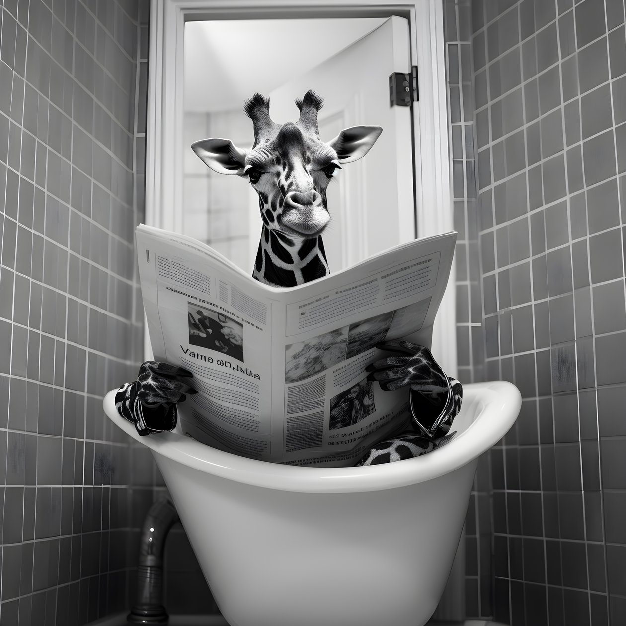 Boldog zsiráf a WC-n ül újsággal 3 alkotó: Kurt Heppke