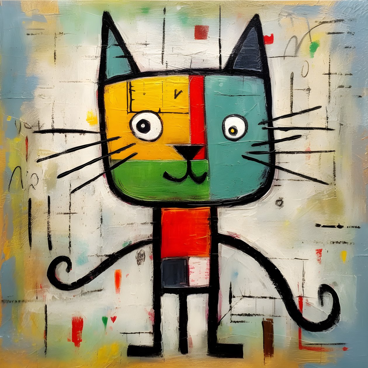 Aranyos macska, Picasso, Joan Miro és Basquiat 1 stílusában alkotó: Kurt Heppke