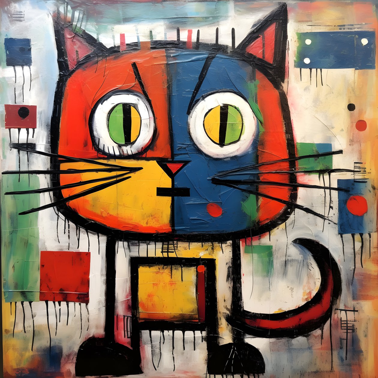 Aranyos macska, Picasso, Joan Miro és Basquiat 2 stílusában alkotó: Kurt Heppke