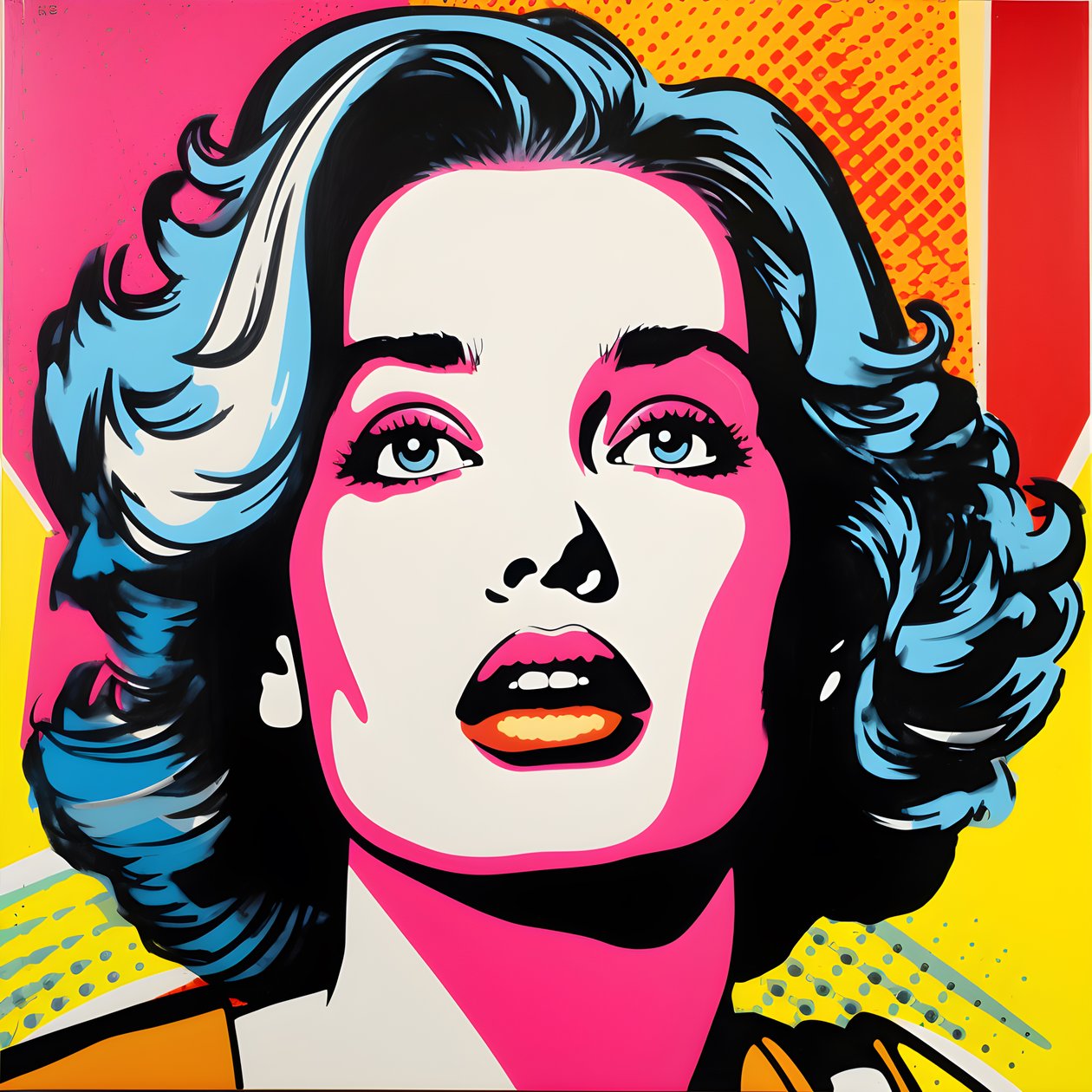 Pop Art portré, féltestes, Színes, grafikus, Reggel, Andy Warhol, Roy Lichtenstein, Robert Rauschenberg, Jasper Johns, Keith Haring stílusában 4 alkotó: Kurt Heppke