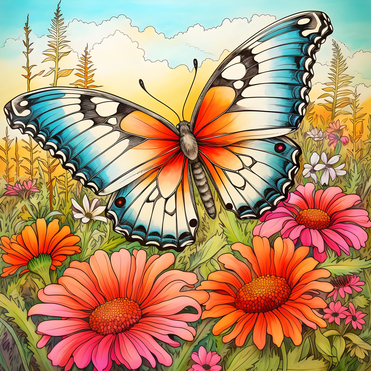Schmetterling auf einer Wiese mit einem Spalier aus Blumen 2 alkotó: Kurt Heppke