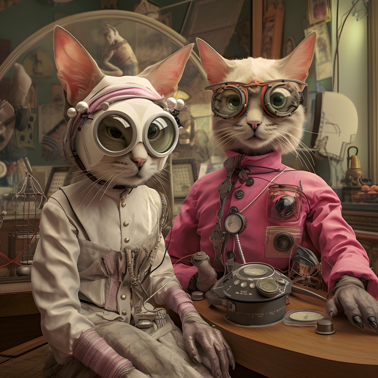 Két antropomorf macska, Tomcat és Cat, Kubrick Ian Synthetic 1 alkotó: Kurt Heppke