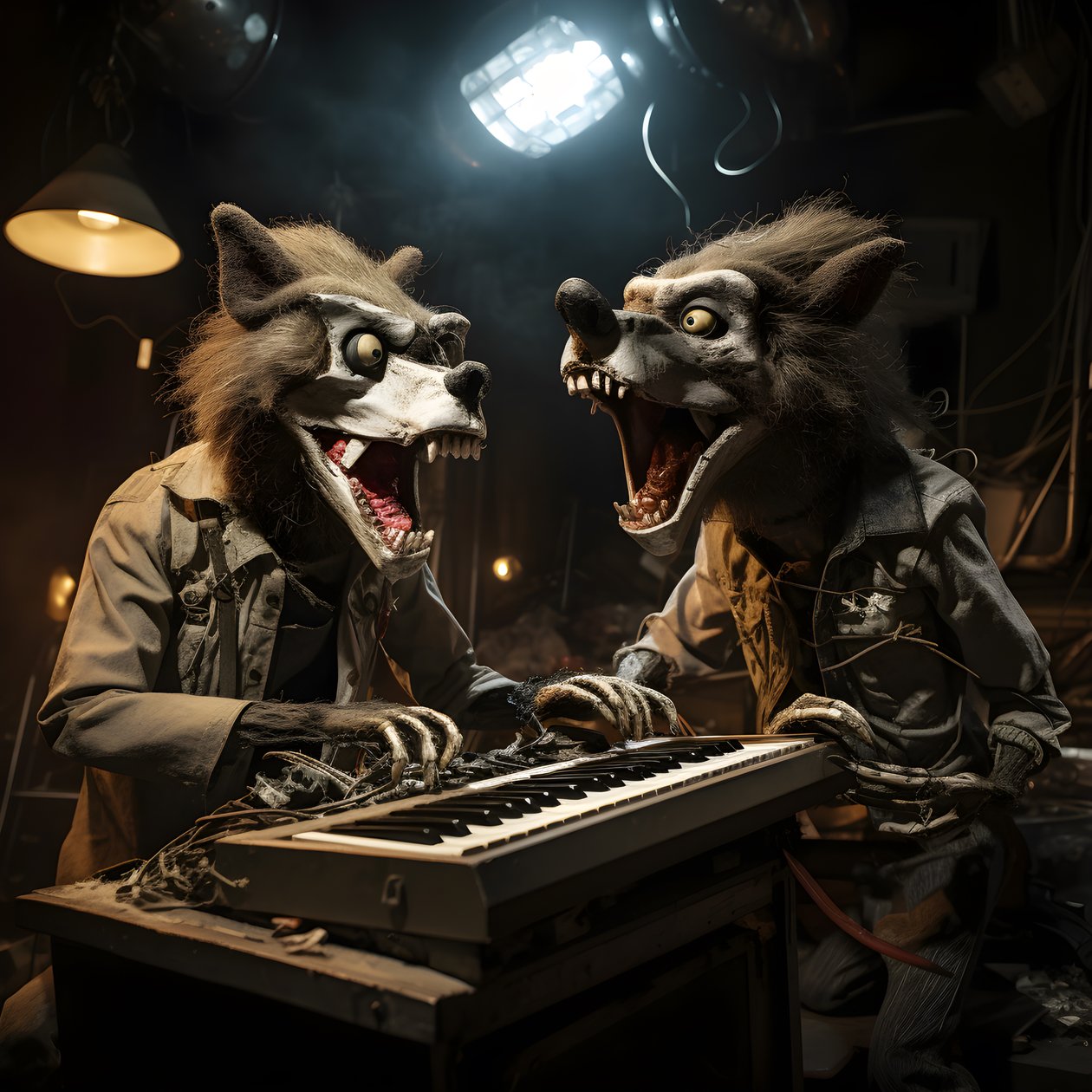 creepy, hairy, broken animal animatronics performing music on a stage 1 alkotó: Kurt Heppke