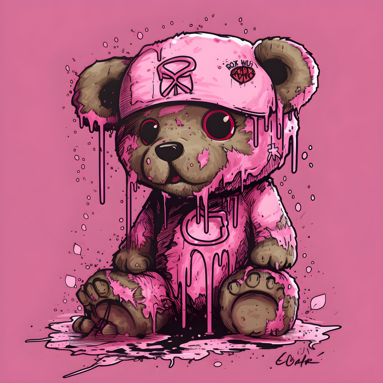 rosafarbener Unisex-Teddy mit einem braunen Tattoo auf der Stirn 4 alkotó: Kurt Heppke