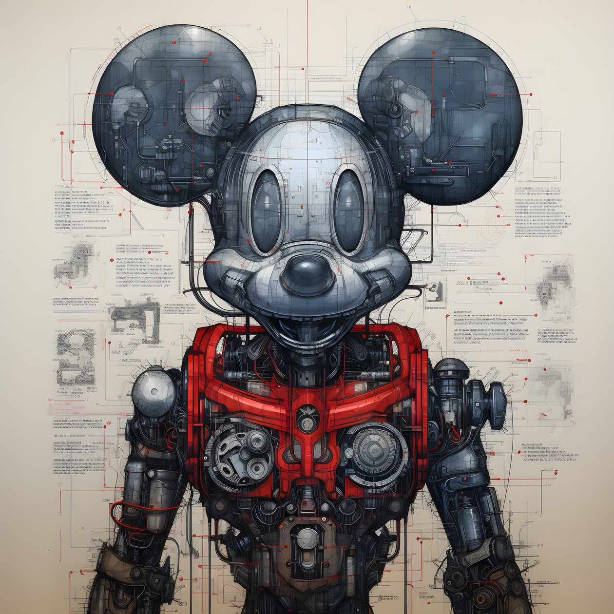 A Cyberpunk Mickey Mouse 1 műszaki rajzai alkotó: Kurt Heppke