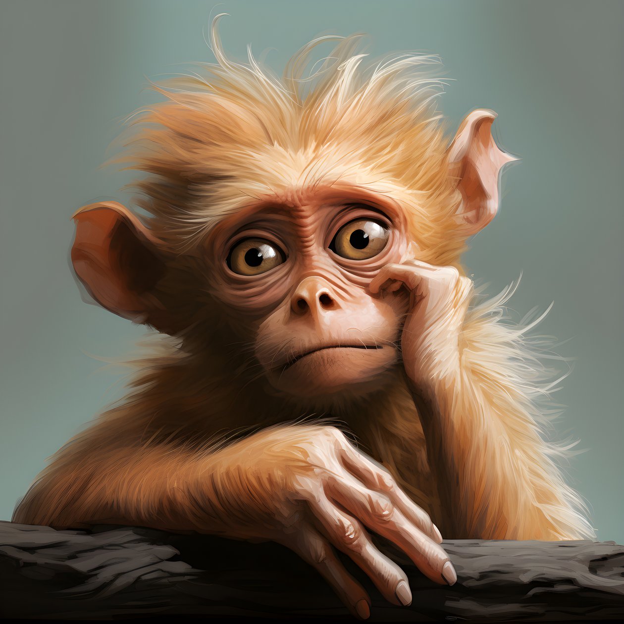 this is a drawing of a joey monkey with an eye in the style of emotive surreal character studies, colorized, pensive poses, topcor 58mm f/1.4, caricature-like illustrations, #vfxfriday, solarizing master 2 alkotó: Kurt Heppke