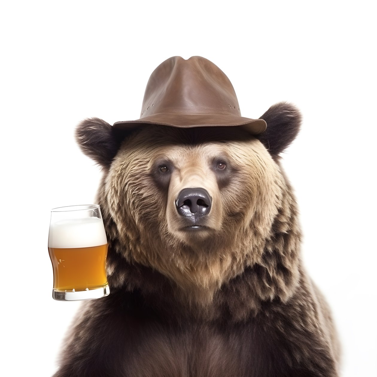 un ours avec un chapeau haut de forme une choppe de biere de face et de profil sur fond blanc 2 alkotó: Kurt Heppke