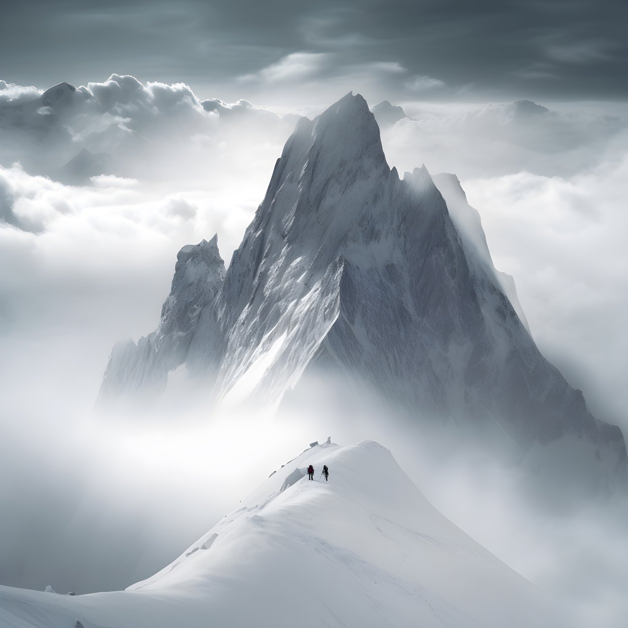 zwei menschen beim skifahren über einem wolkenverhangenen berg 4 alkotó: Kurt Heppke