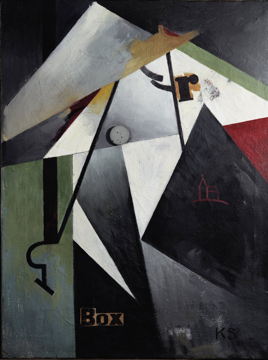 Box-R-Bild (olaj és kollázs fán alkotó: Kurt Schwitters