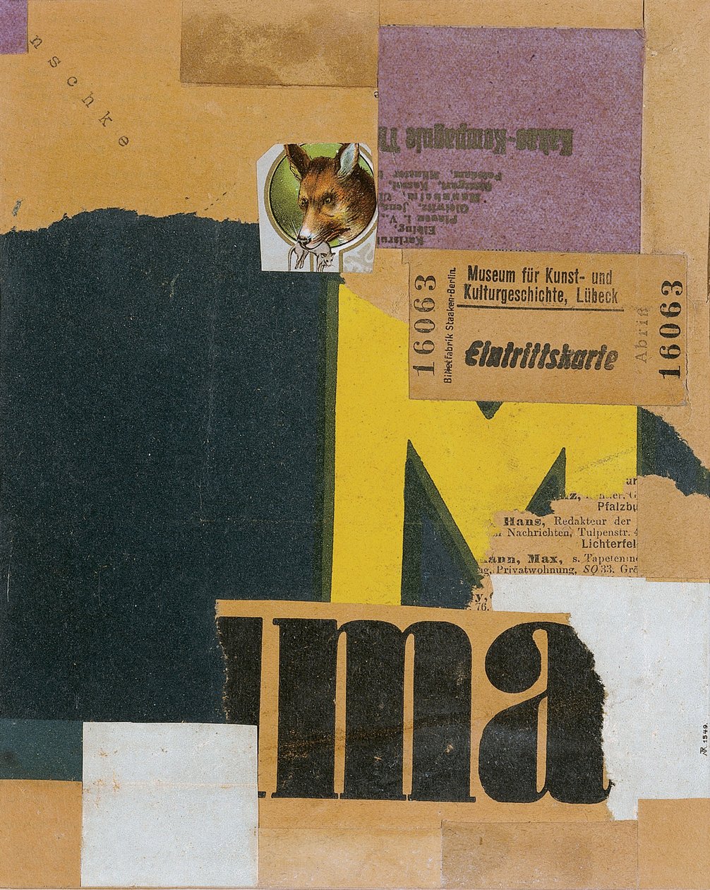 Belépőjegy Mz 456, 1922 alkotó: Kurt Schwitters