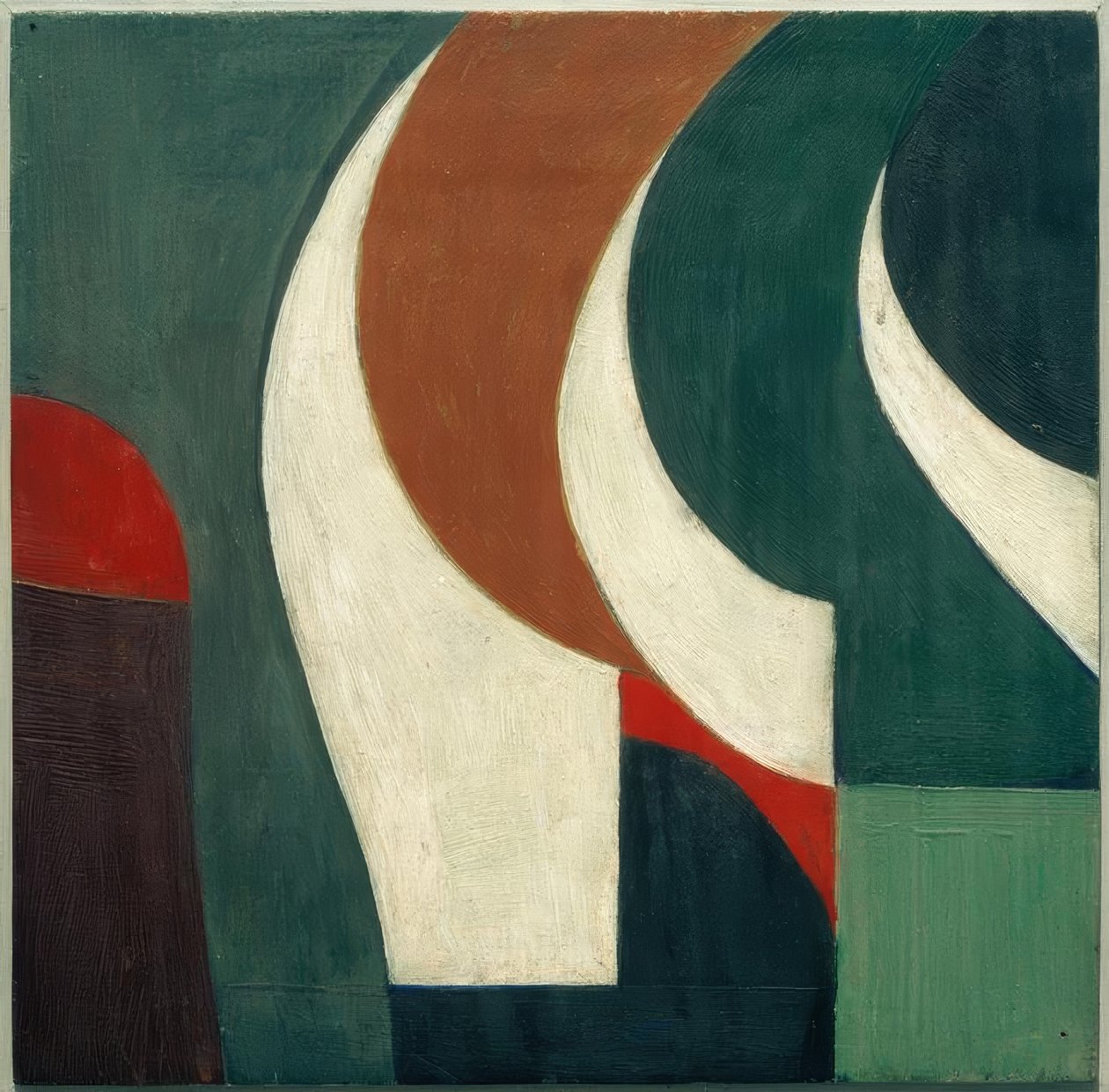 Cím nélkül (a képen három fehér sarlóval) alkotó: Kurt Schwitters